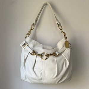 Coach White Pleated Leather Hobo Shoulder Bag